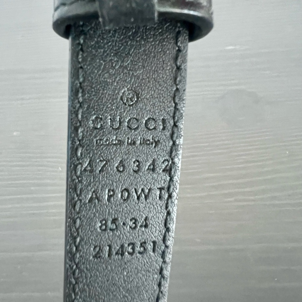 Gucci Black Leather Belt with Gold GG Pearl Buckle - Picture 2 of 3